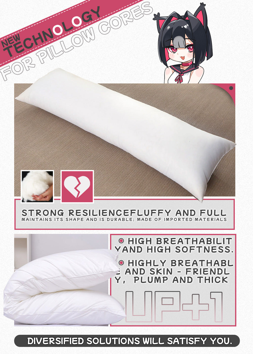 Domineering Cat Seven-hole Cotton Down Cotton 60x180 Anime Peripheral Standard body Pillow Core